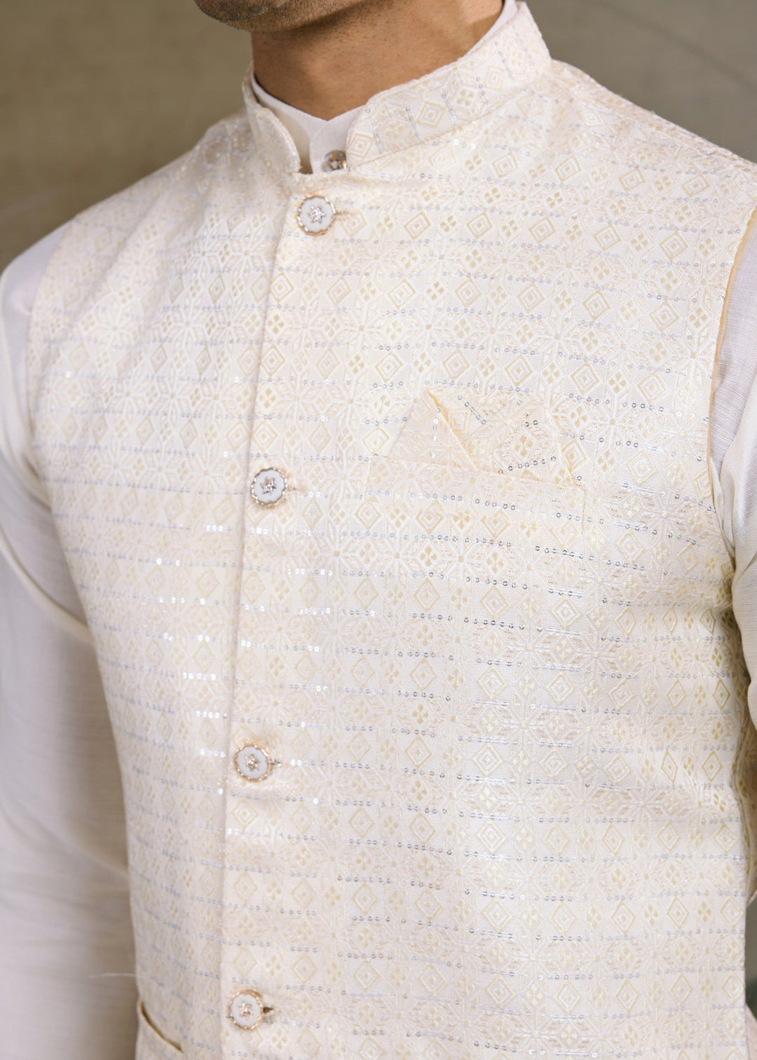 White Mens Wear Koti Style with Kurta and Pajama