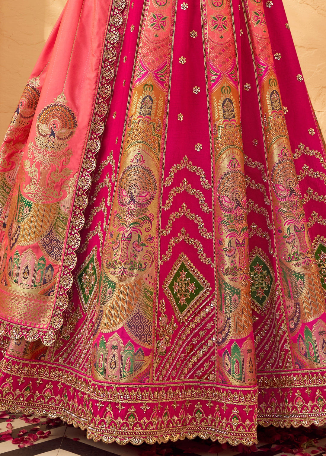 Candy Pink Banarasi Silk Lehenga Choli With Zarkan And Cut Work