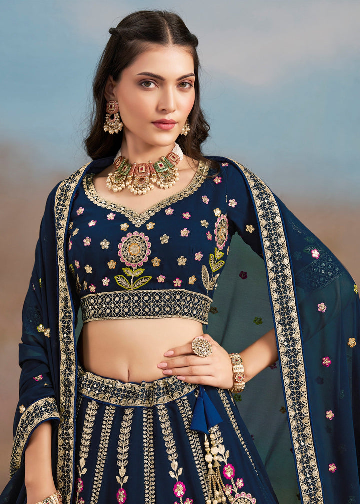 Blue Georgette Lehenga With Dupatta