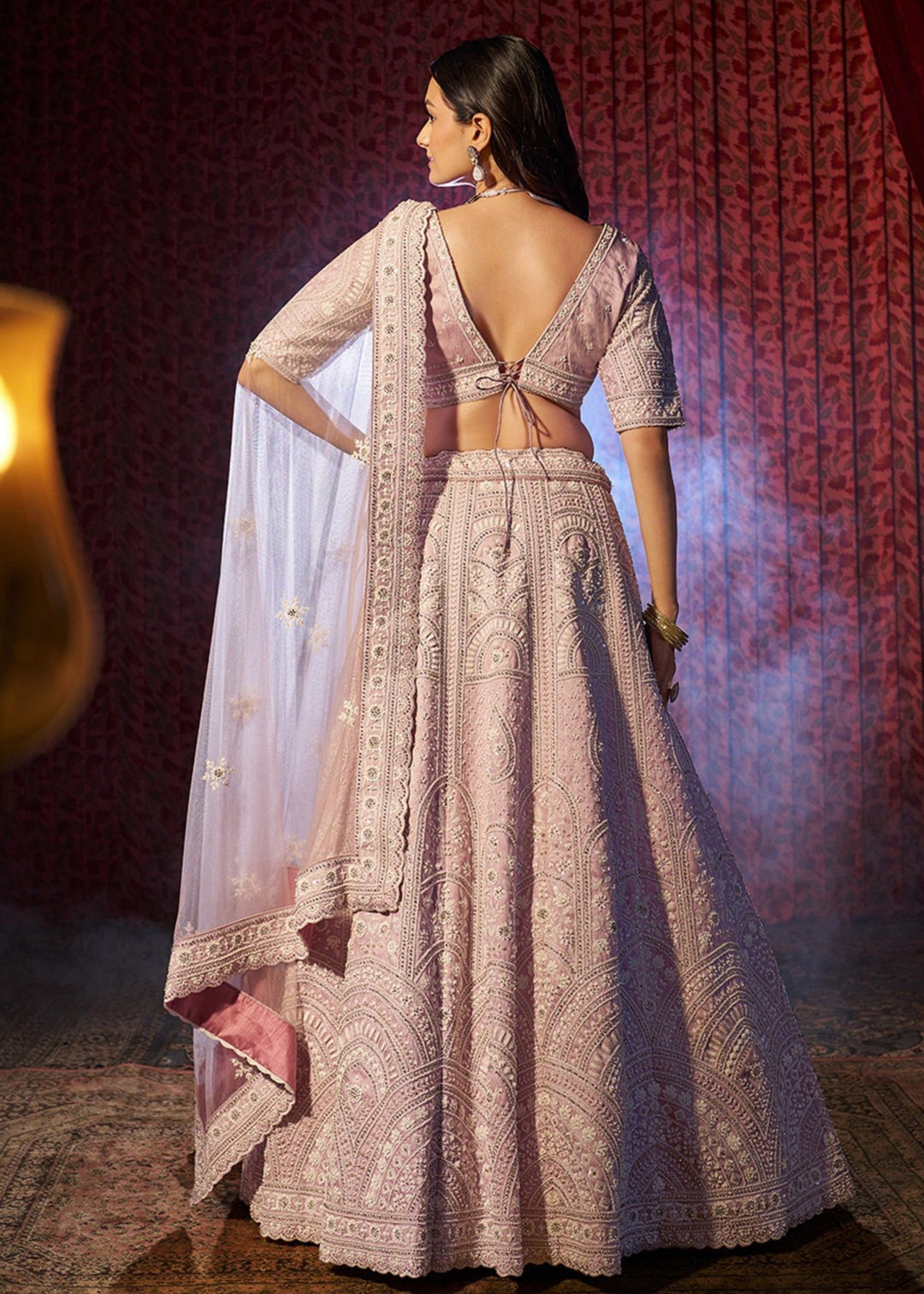 Lilac Thread Work Silk Lehenga