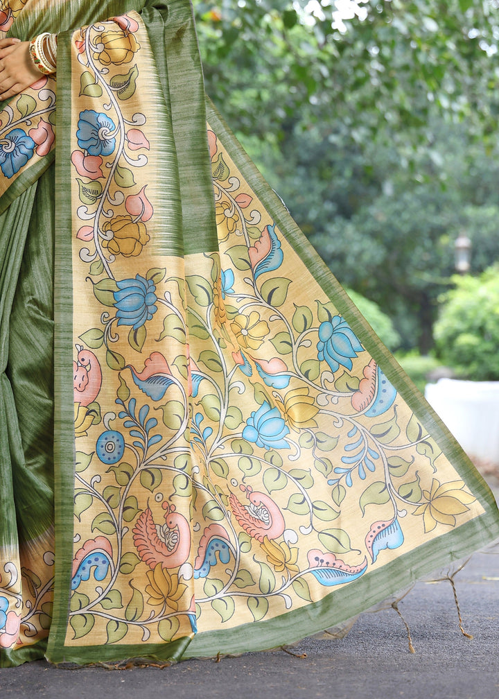 Mahendi Solid Design Cotton Silk Saree