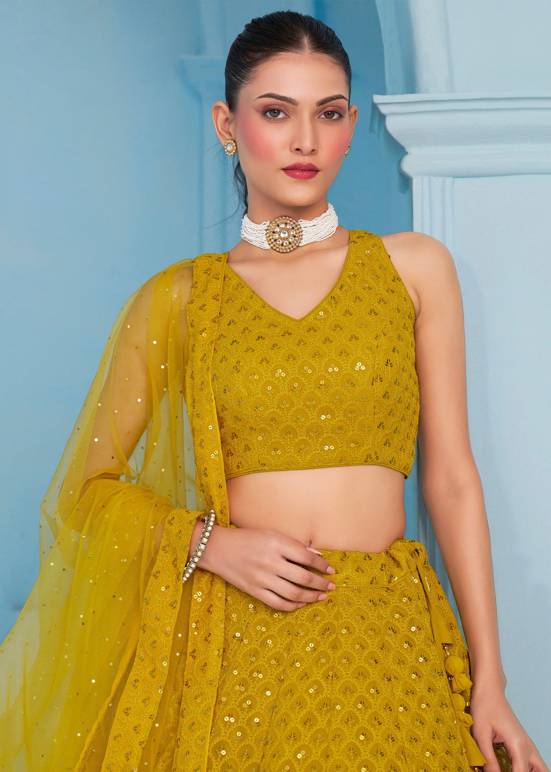 Yellow Georgette Lehenga With Dupatta