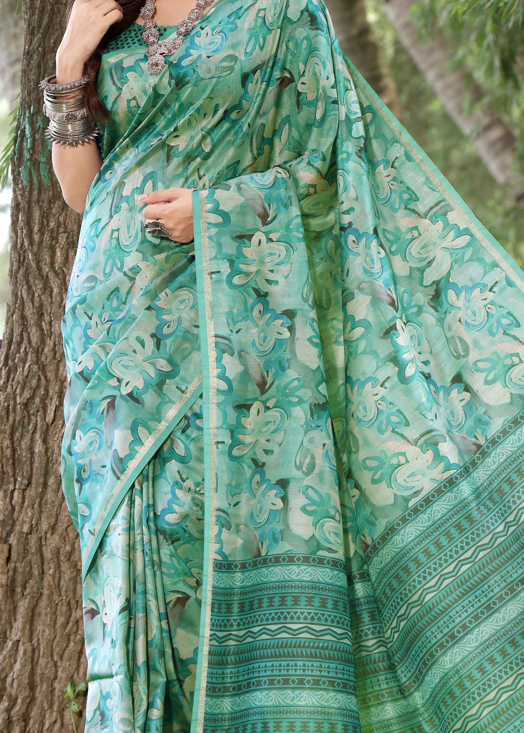 Rama Printed Cotton Silk Saree