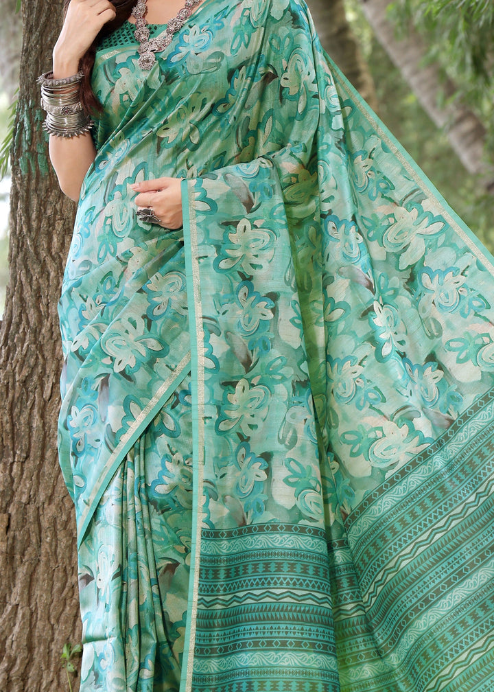 Rama Printed Cotton Silk Saree