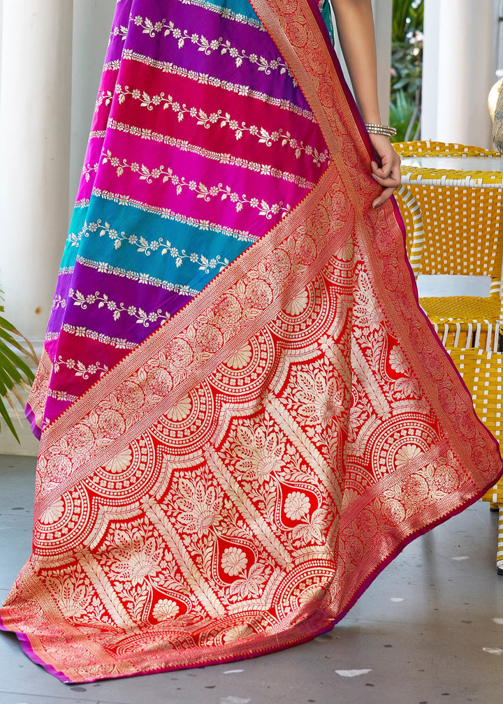 Pink Leriya Zari Woven Banarasi Silk Saree With Contrast Pallu