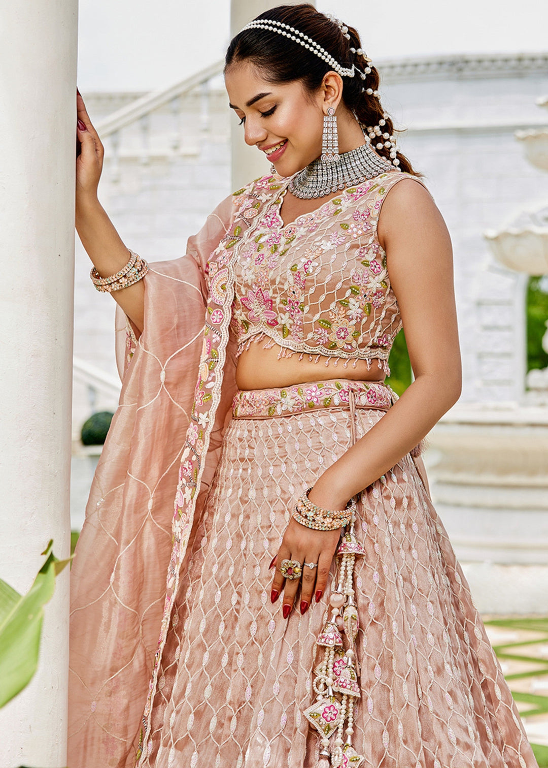 Nude Satin Silk Lehenga Choli