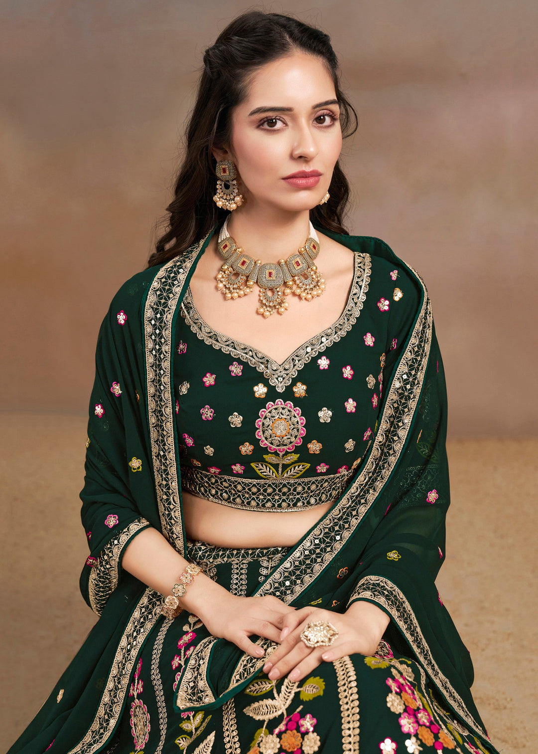Green Georgette Lehenga With Dupatta