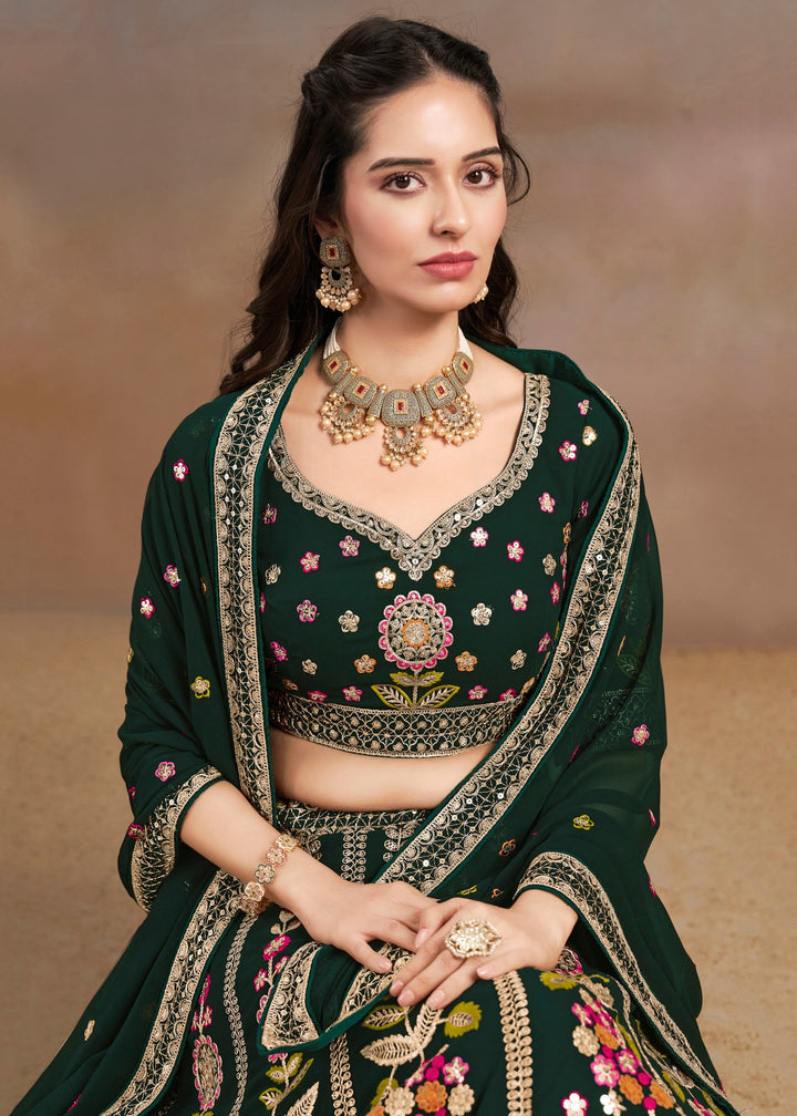 Green Georgette Lehenga With Dupatta