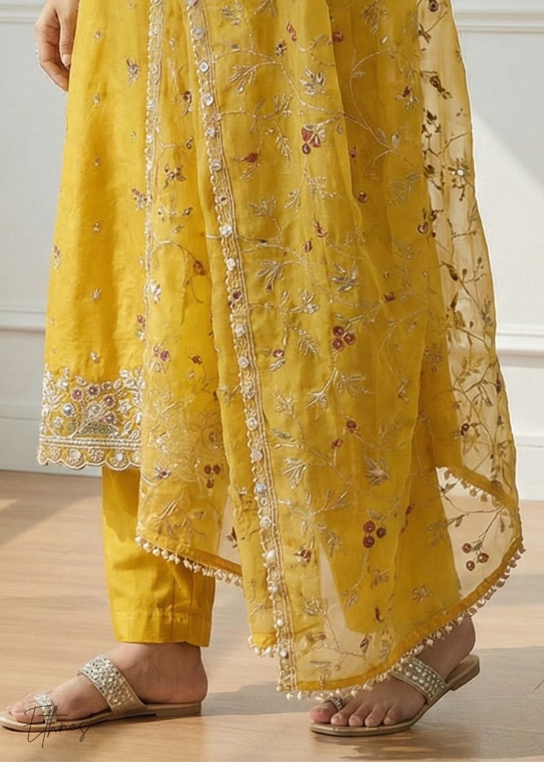 Mustard Yellow Organza Salwar Suit