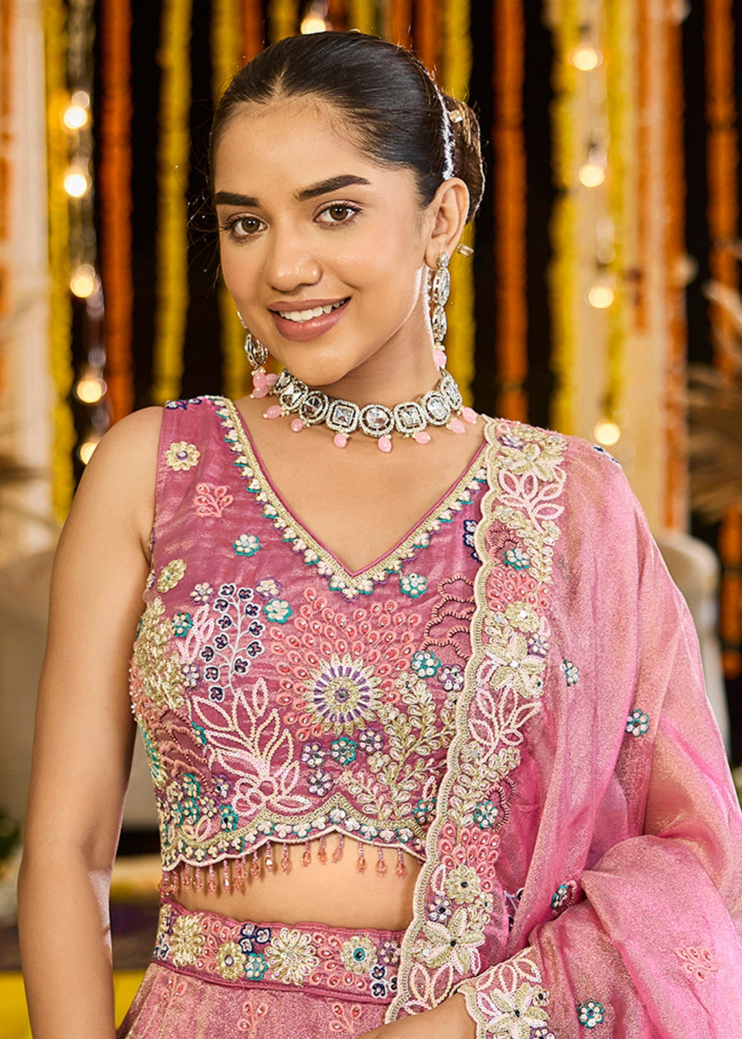 Pink Satin Silk Lehenga Choli