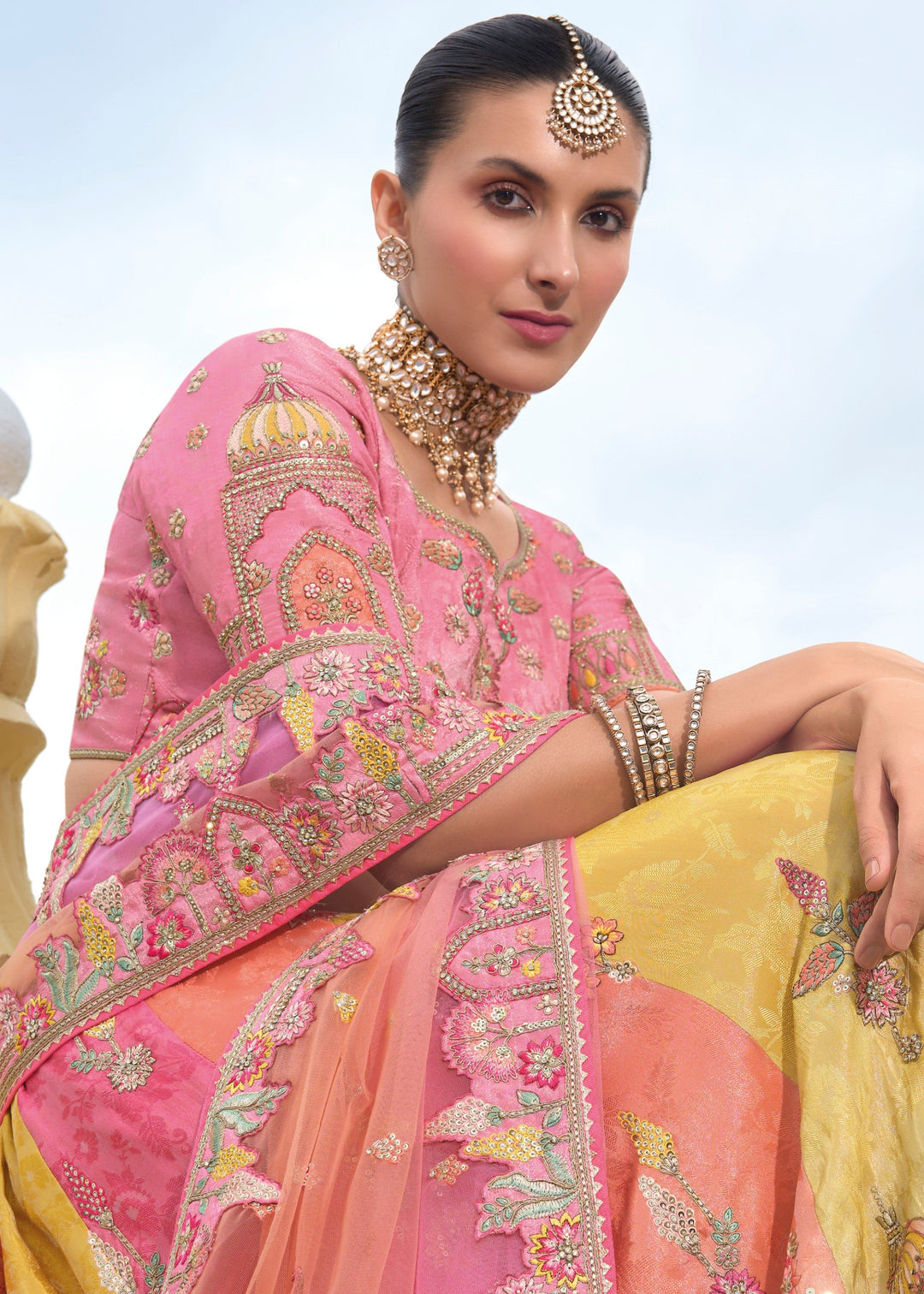 Multicolored Banarasi Silk Lehenga With Heavy Embroidery Work : Top Pick