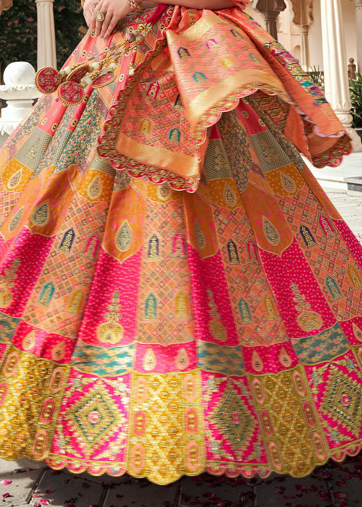 Coral Pink Banarasi Silk Lehenga with Zarkan & Cutwork