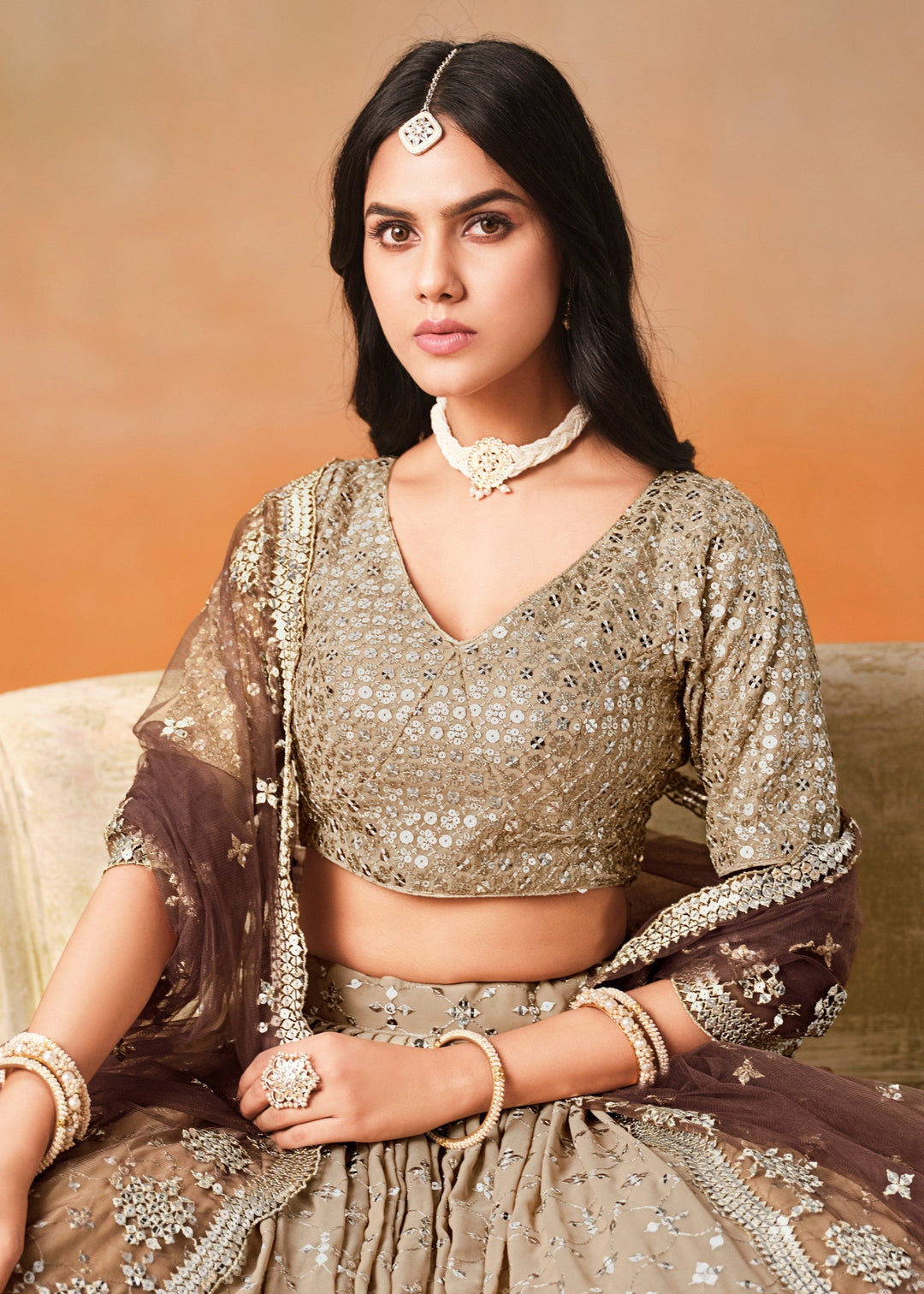Brown Georgette Lehenga Choli