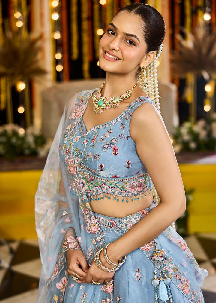 Sky Satin Silk Lehenga Choli
