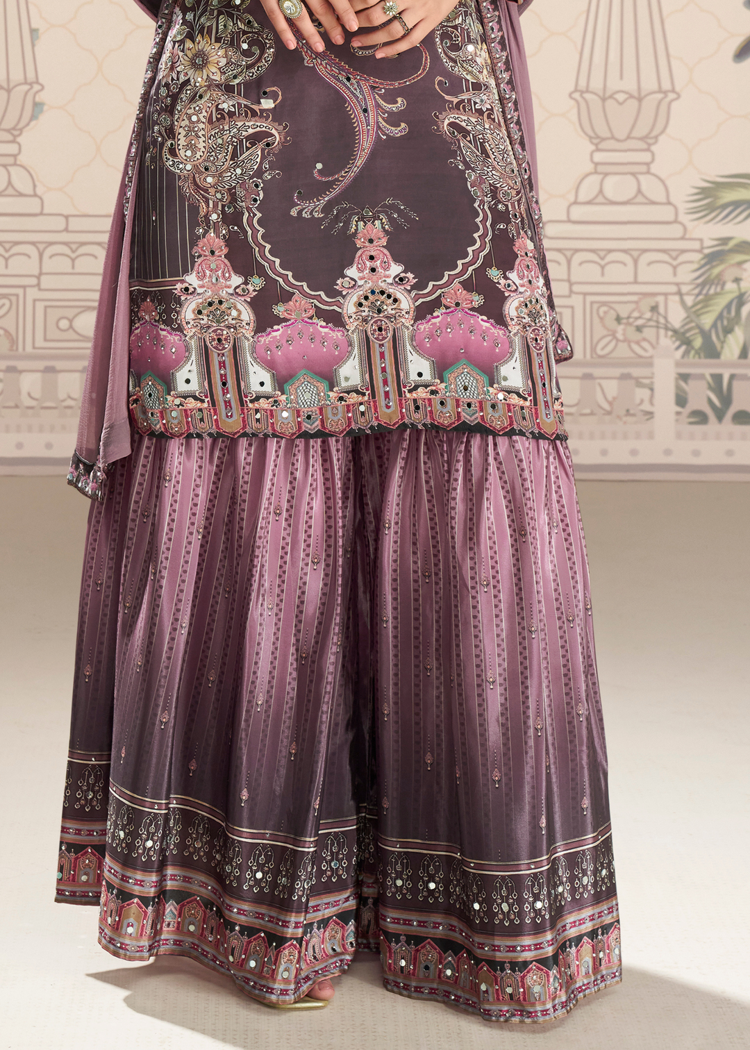Lavender Purple Crep Silk Sharara Suit