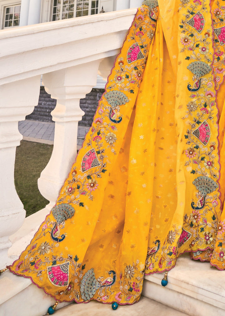 Yellow Crepe Silk Saree