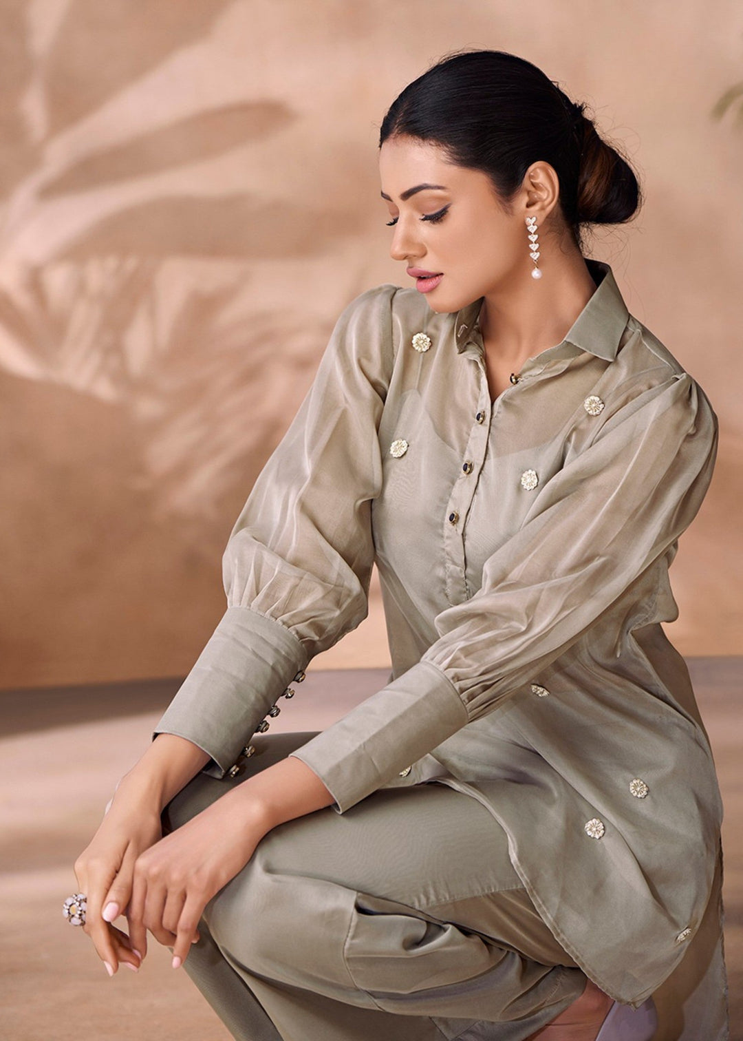 Grey Organza Handwork Co-ord Set