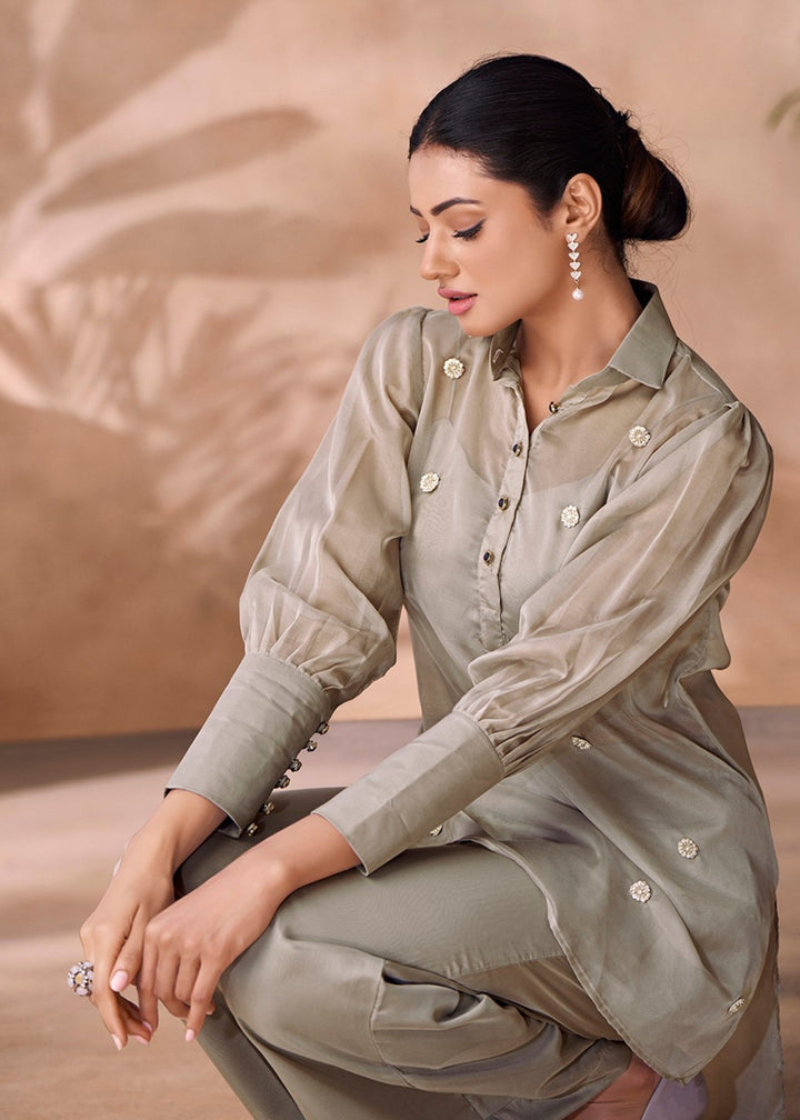 Grey Organza Handwork Co-ord Set
