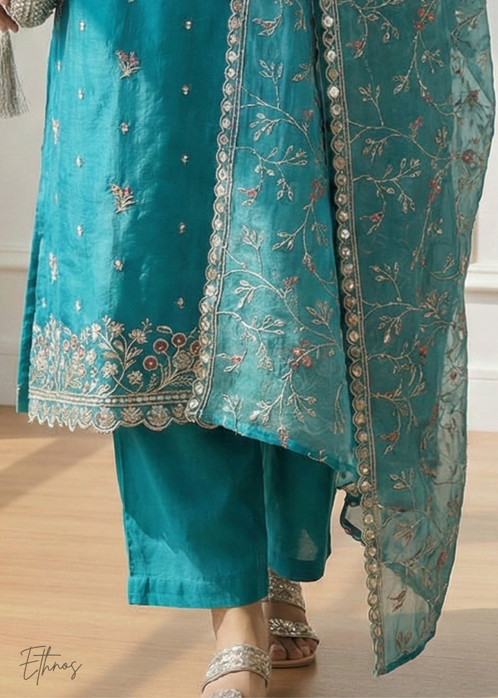 Sky Blue Organza Salwar Suit