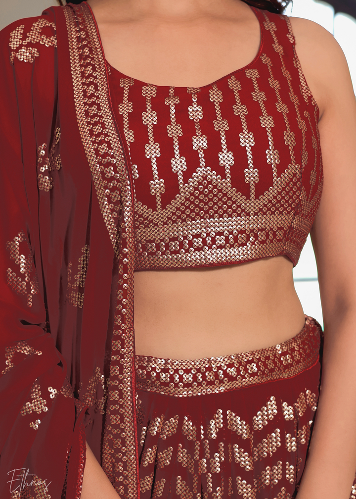 Ruby Red Georgette Lehenga Choli
