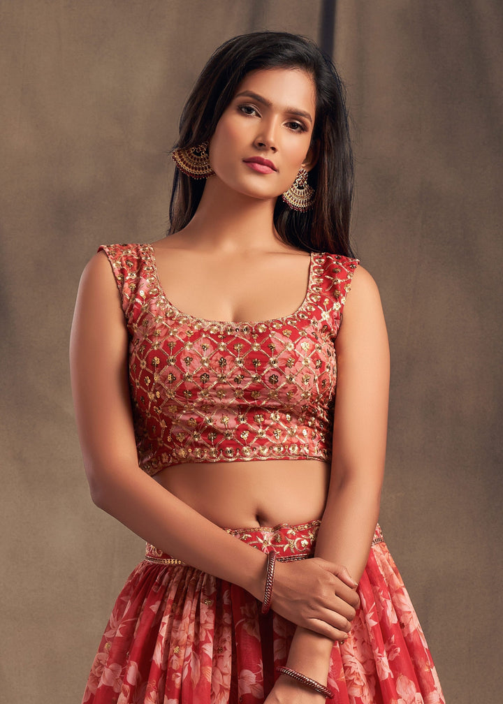 Red Organza Lehenga with Dupatta