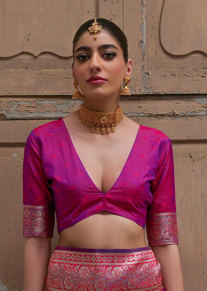 Pink Leriya Zari Woven Saree With Contrast Pallu