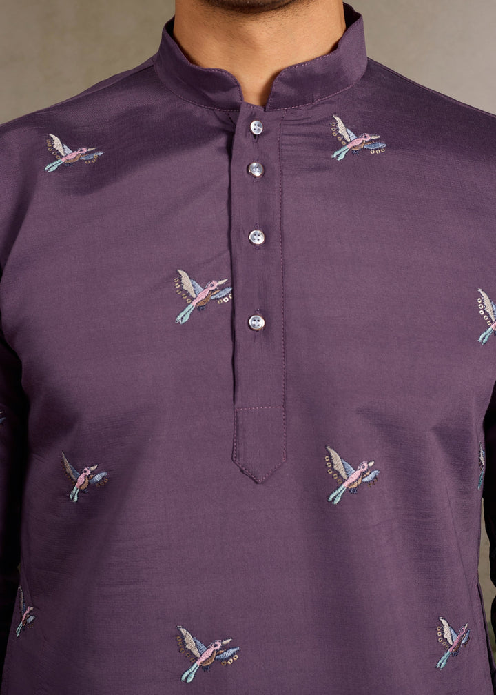 Dusty Plum Mens Silk Kurta with Pant