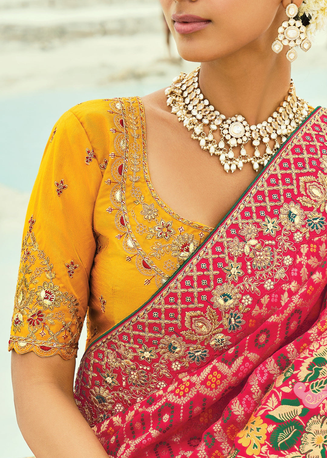 French Pink Georgette Bandhej Saree