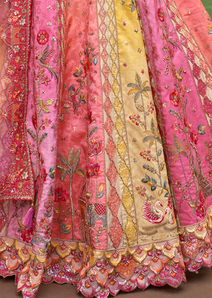 Peach Pink Ombre Silk Lehenga With Cut Work Border And Embroidery