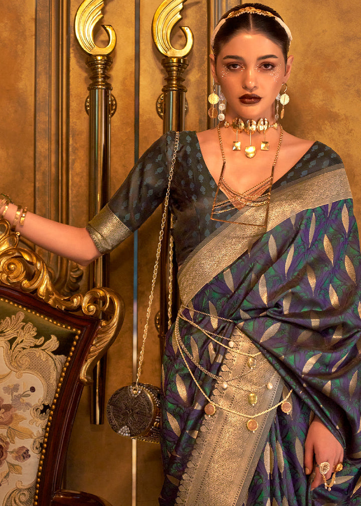 Charleston Green Woven Satin Silk Saree