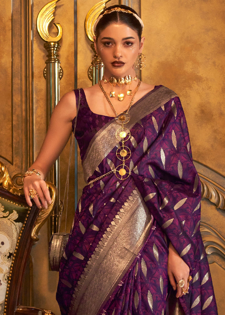 Midnight Purple Woven Satin Silk Saree
