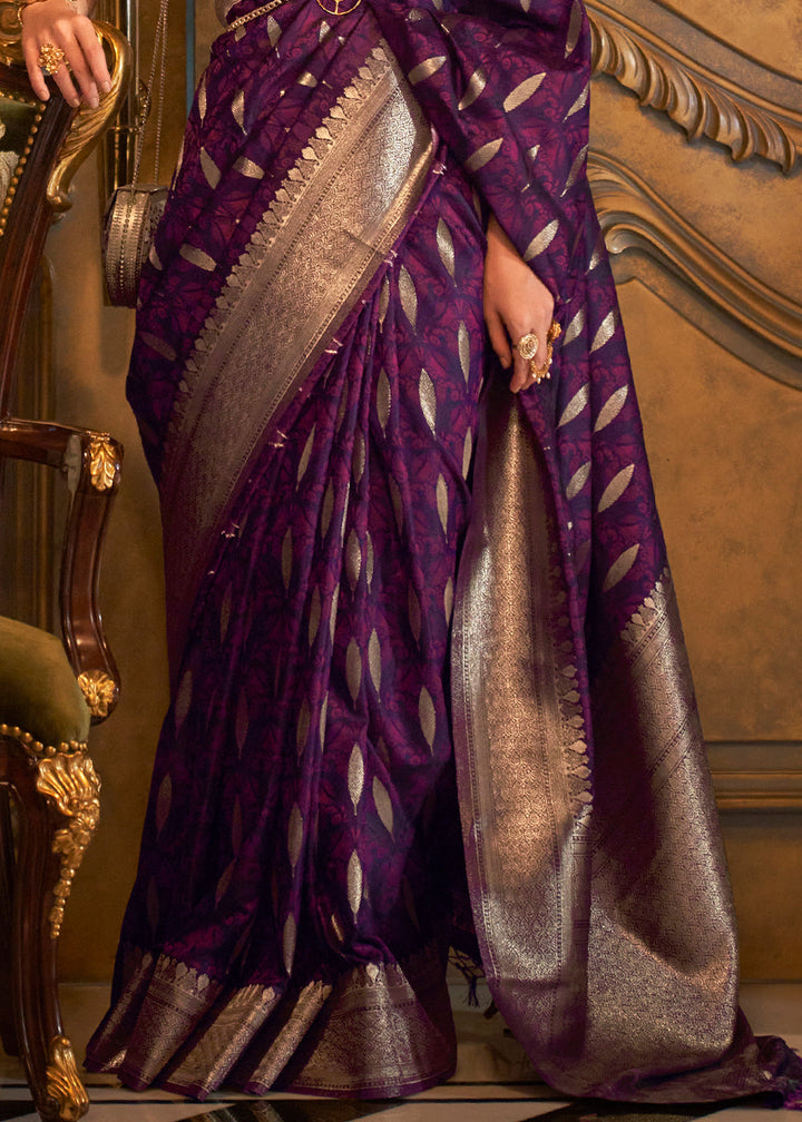 Midnight Purple Woven Satin Silk Saree