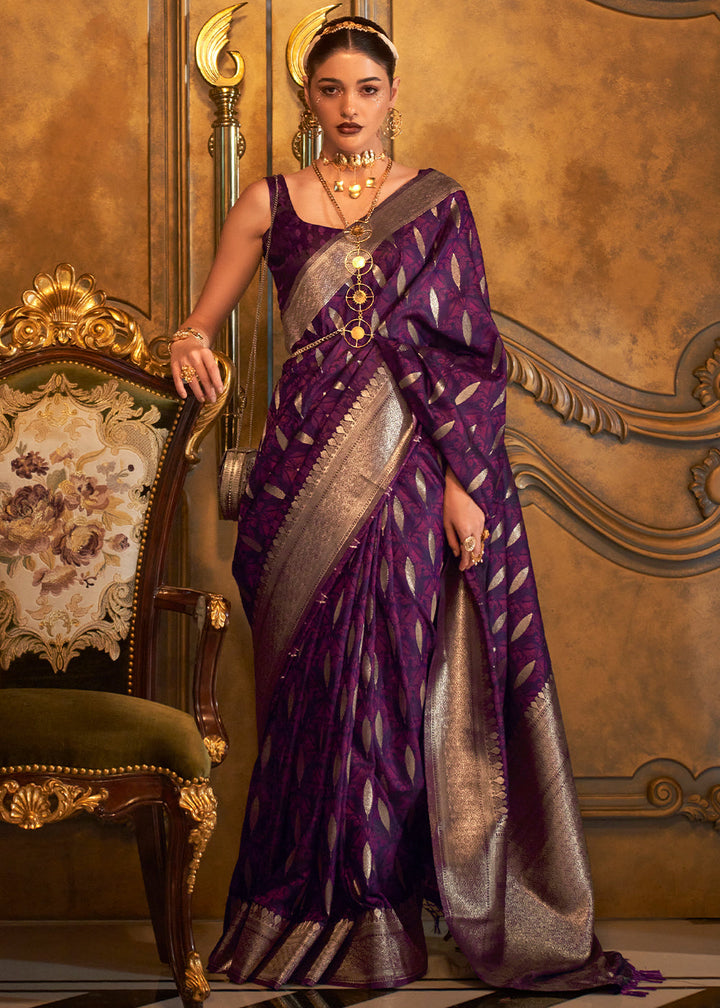 Midnight Purple Woven Satin Silk Saree