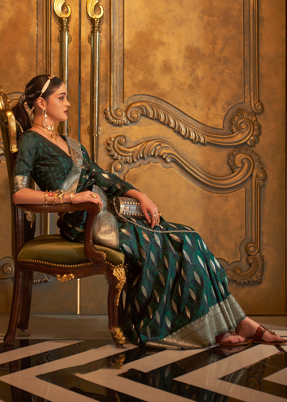 Castleton Green Woven Satin Silk Saree