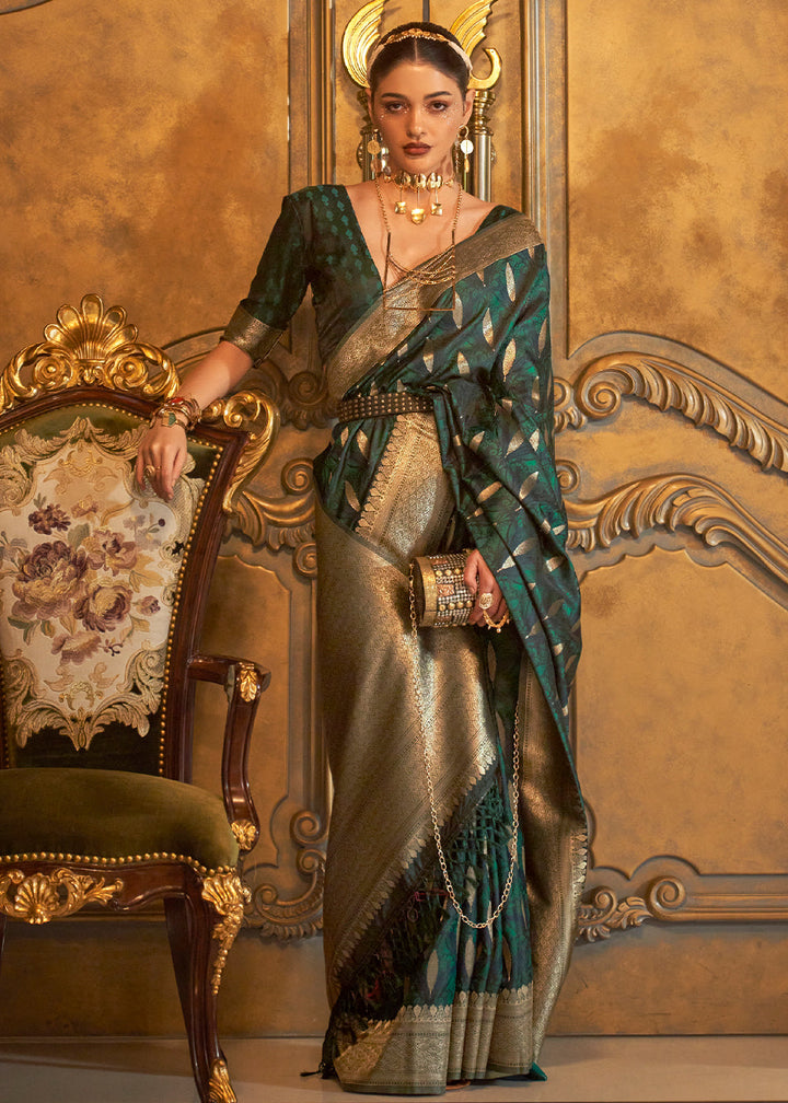 Castleton Green Woven Satin Silk Saree