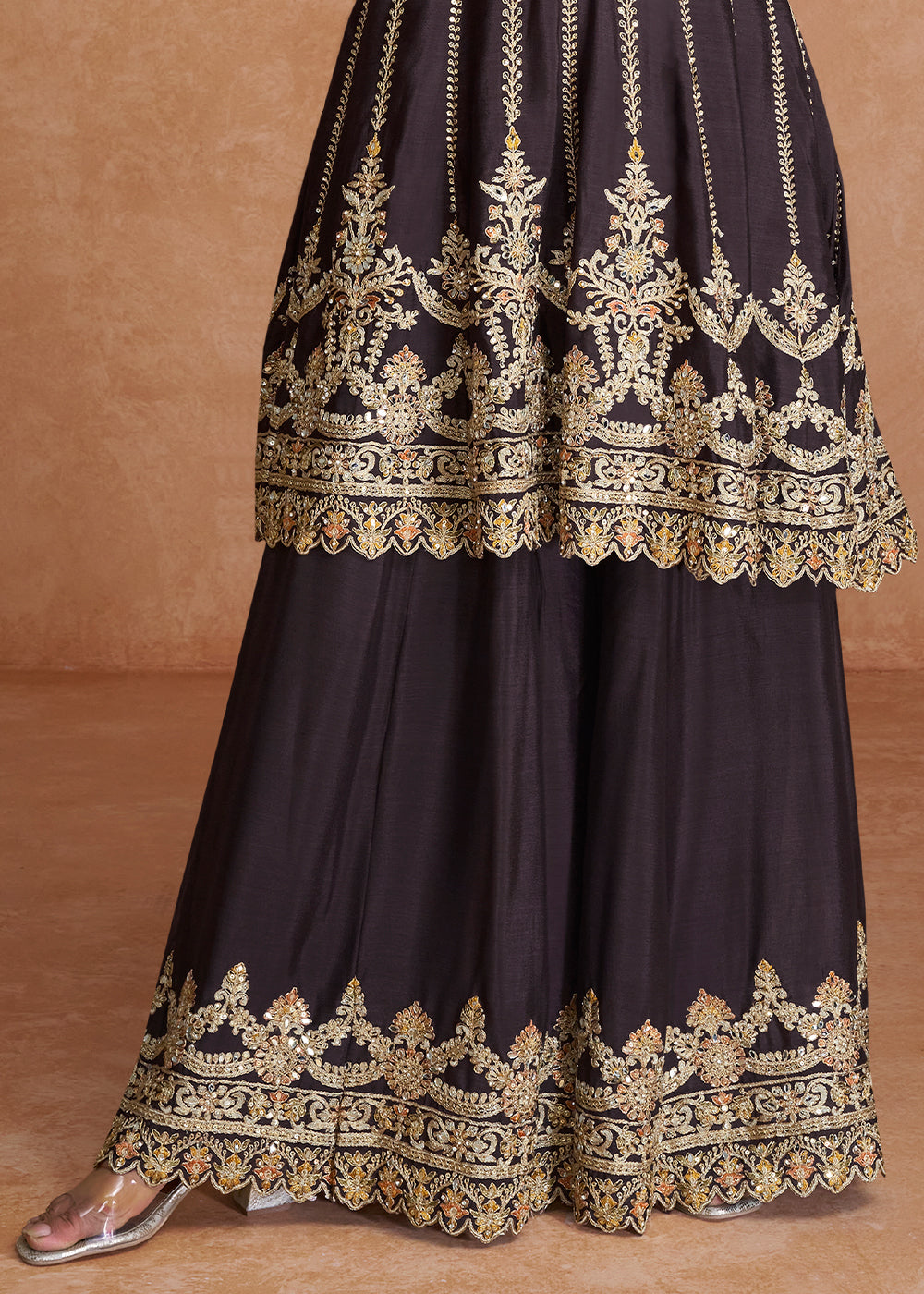 Rasin Purple Designer Chinnon Plazzo Suit with Sequins work