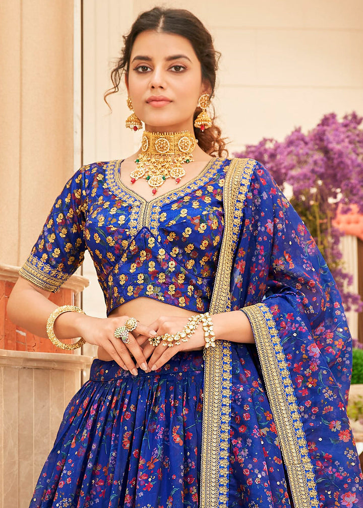 Admiral Blue Organza Lehenga with Thread, Zari,Dori & Sequins work