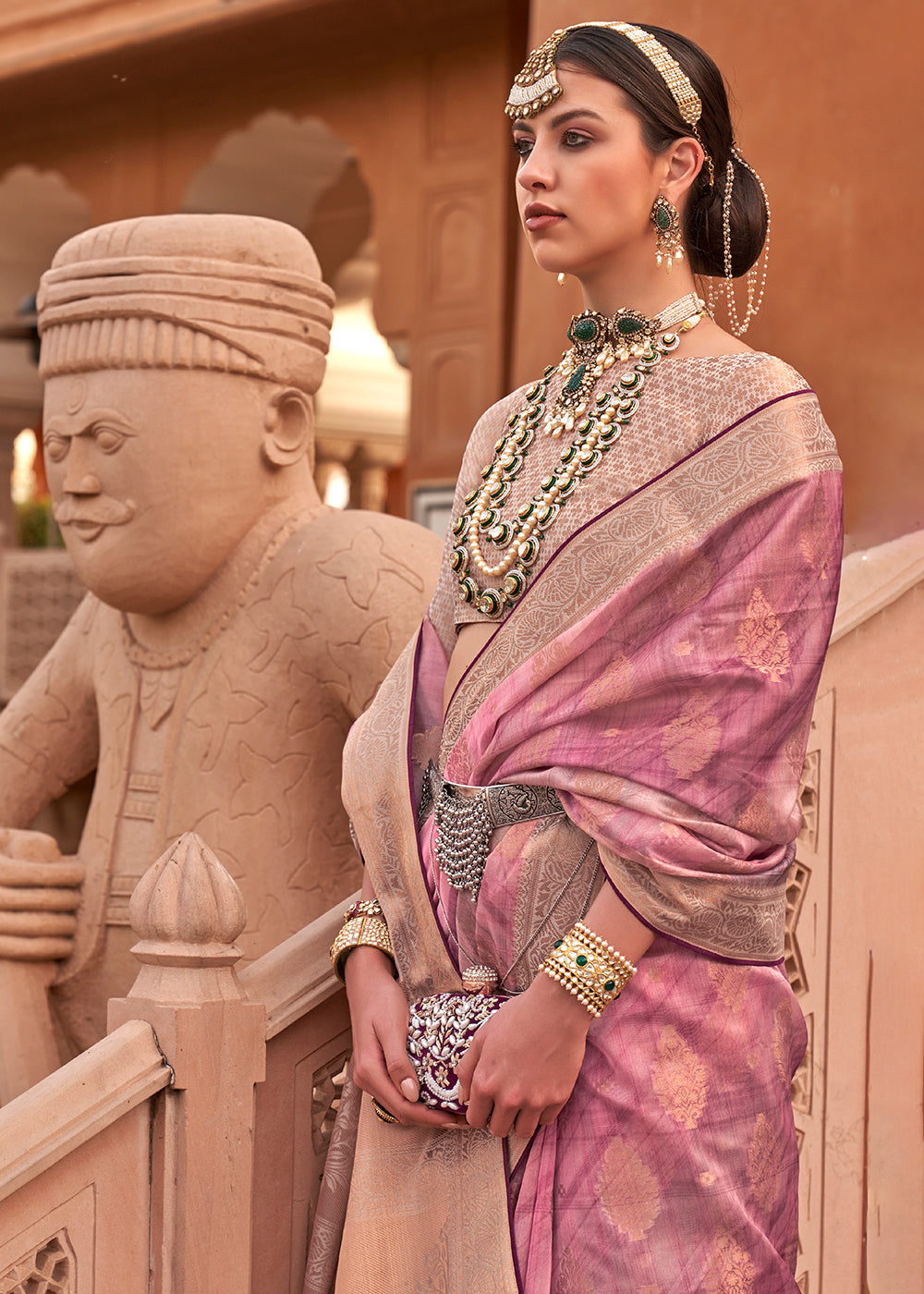 Taffy Pink Digital Printed Organza Silk Saree