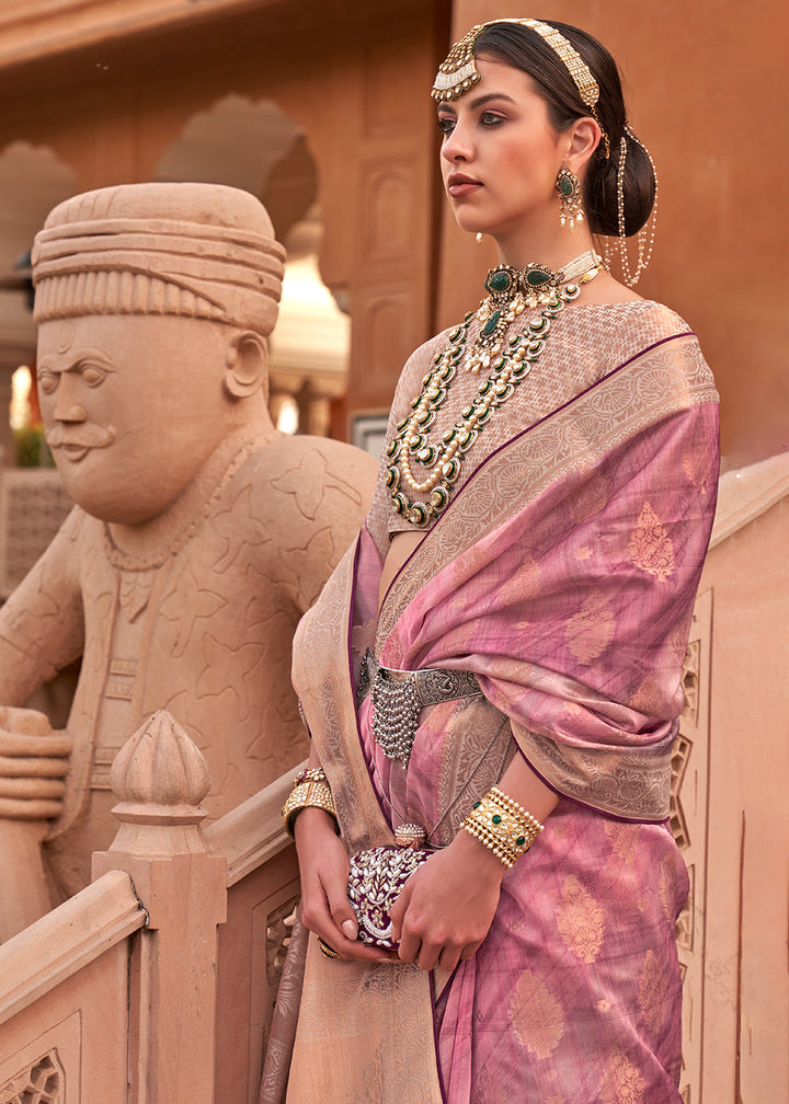 Taffy Pink Digital Printed Organza Silk Saree