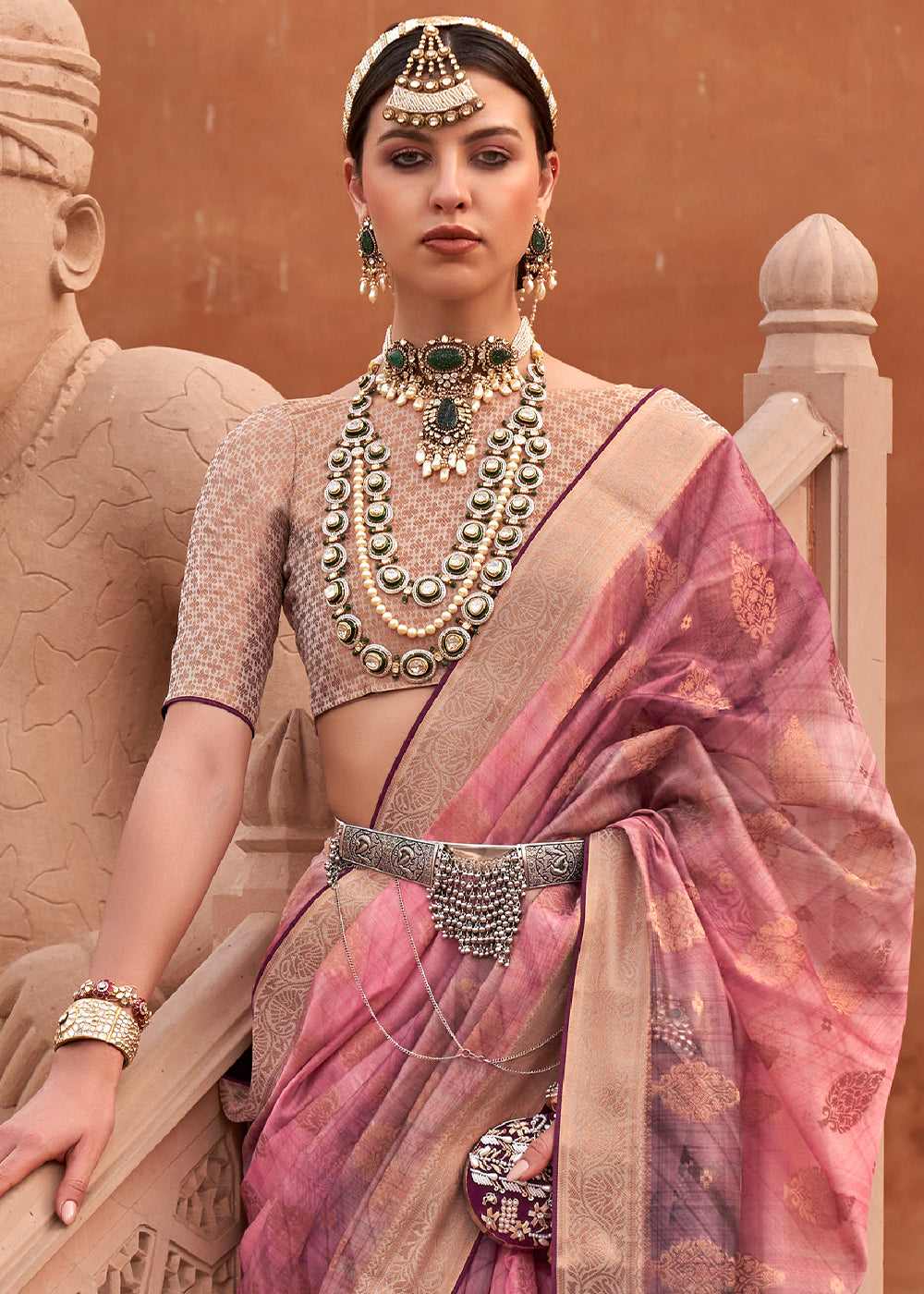 Taffy Pink Digital Printed Organza Silk Saree
