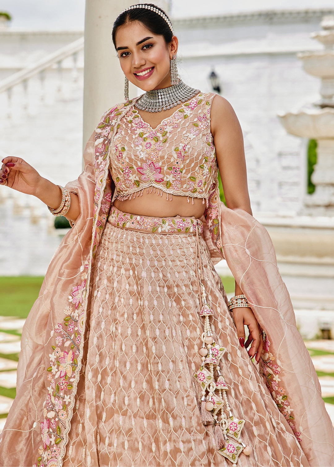 Nude Satin Silk Lehenga Choli
