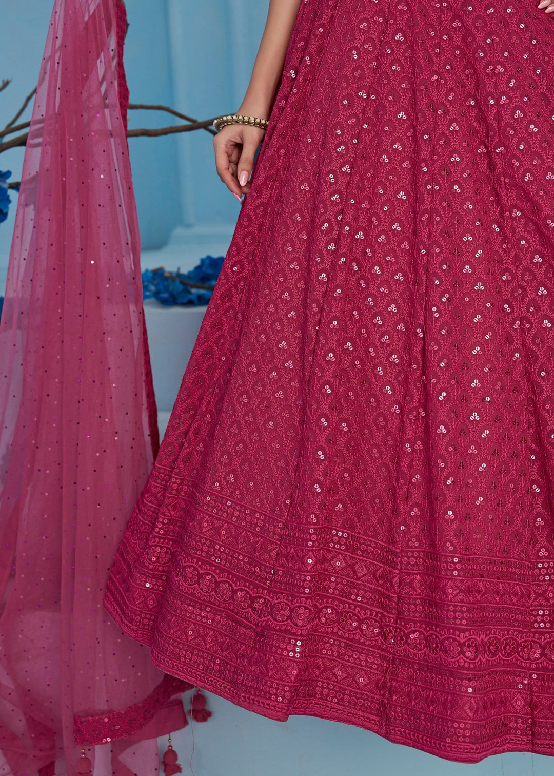 Pink Georgette Lehenga With Dupatta