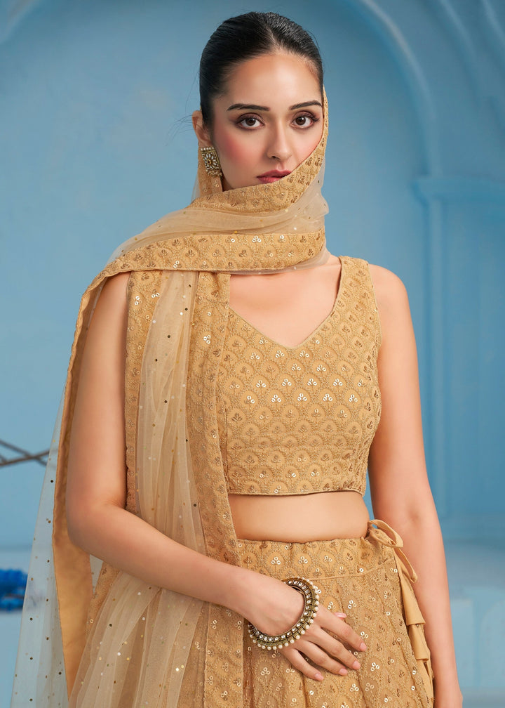 Beige Georgette Lehenga With Dupatta