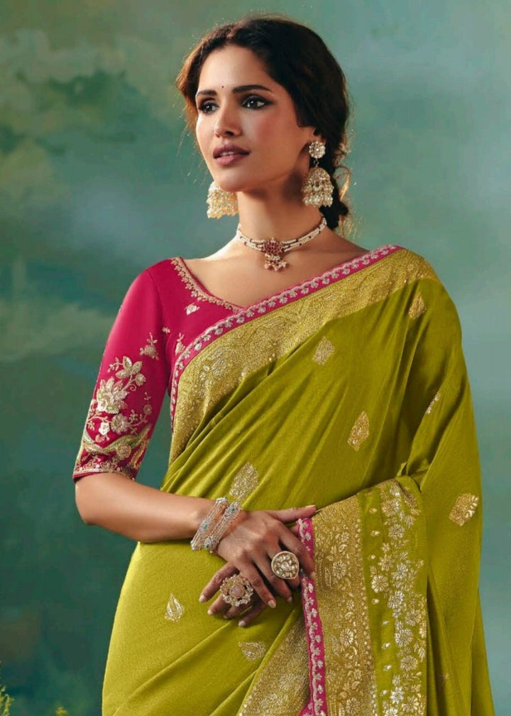 Olive Green Viscose Dola Silk Saree