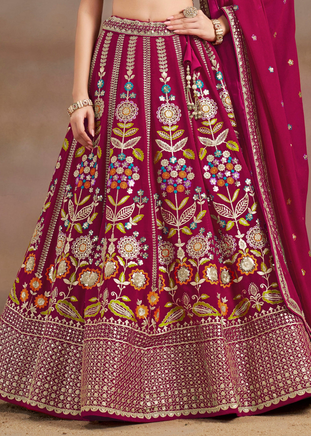 Pink Georgette Lehenga With Dupatta