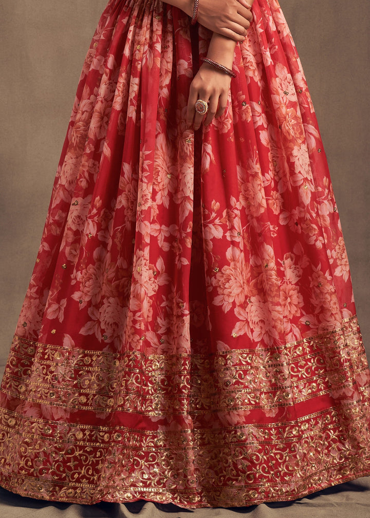 Red Organza Lehenga with Dupatta