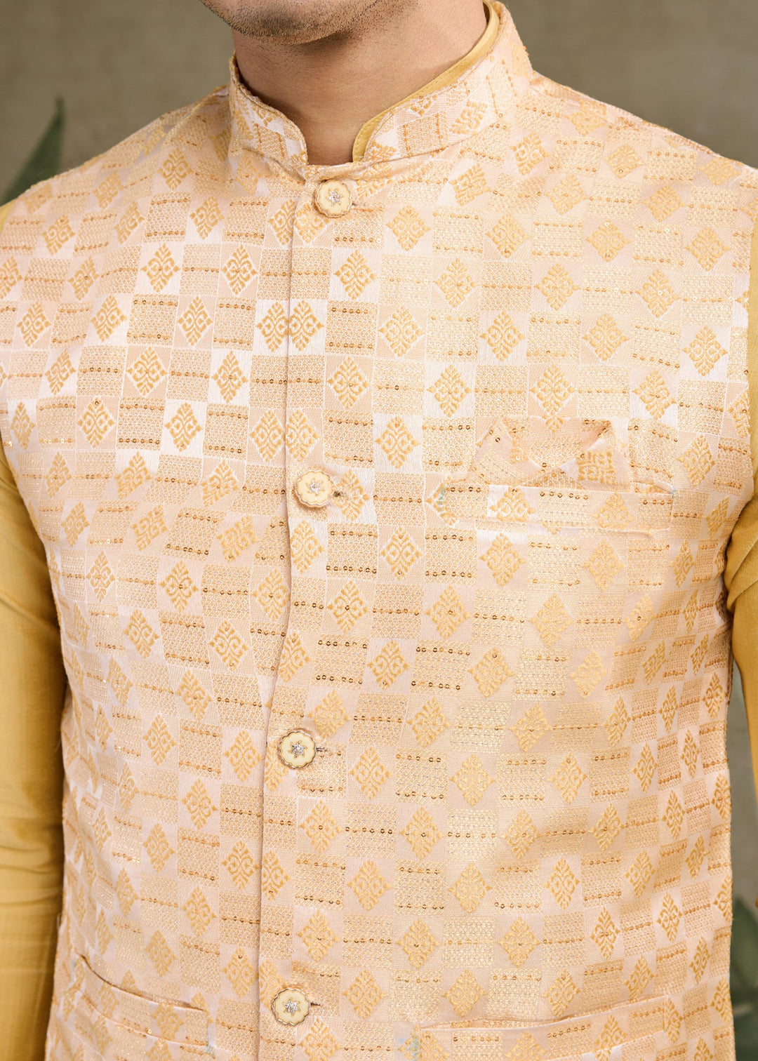 Yellow Mens Wear Koti Style with Kurta and Pajama