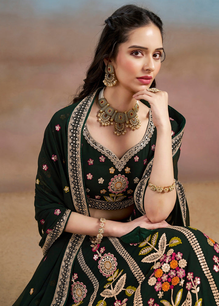 Green Georgette Lehenga With Dupatta