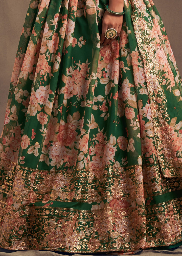 Green Organza Lehenga with Dupatta