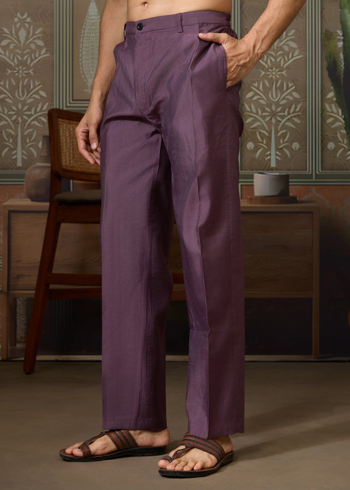 Purple Mens Wear Koti Style with Silk Kurta and Pajama
